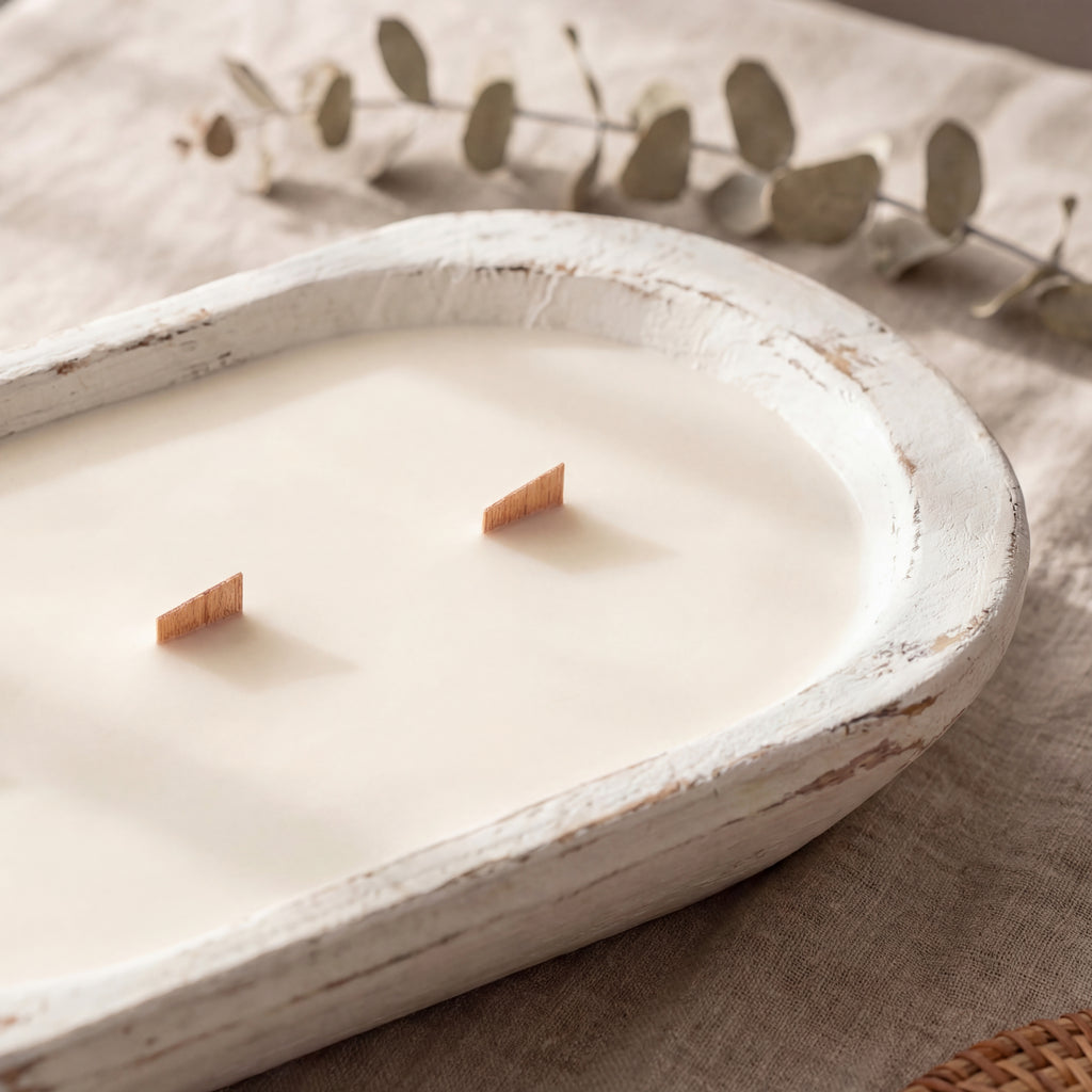Handmade Soy Candle in Wooden Dough Bowl – Natural Home Decor