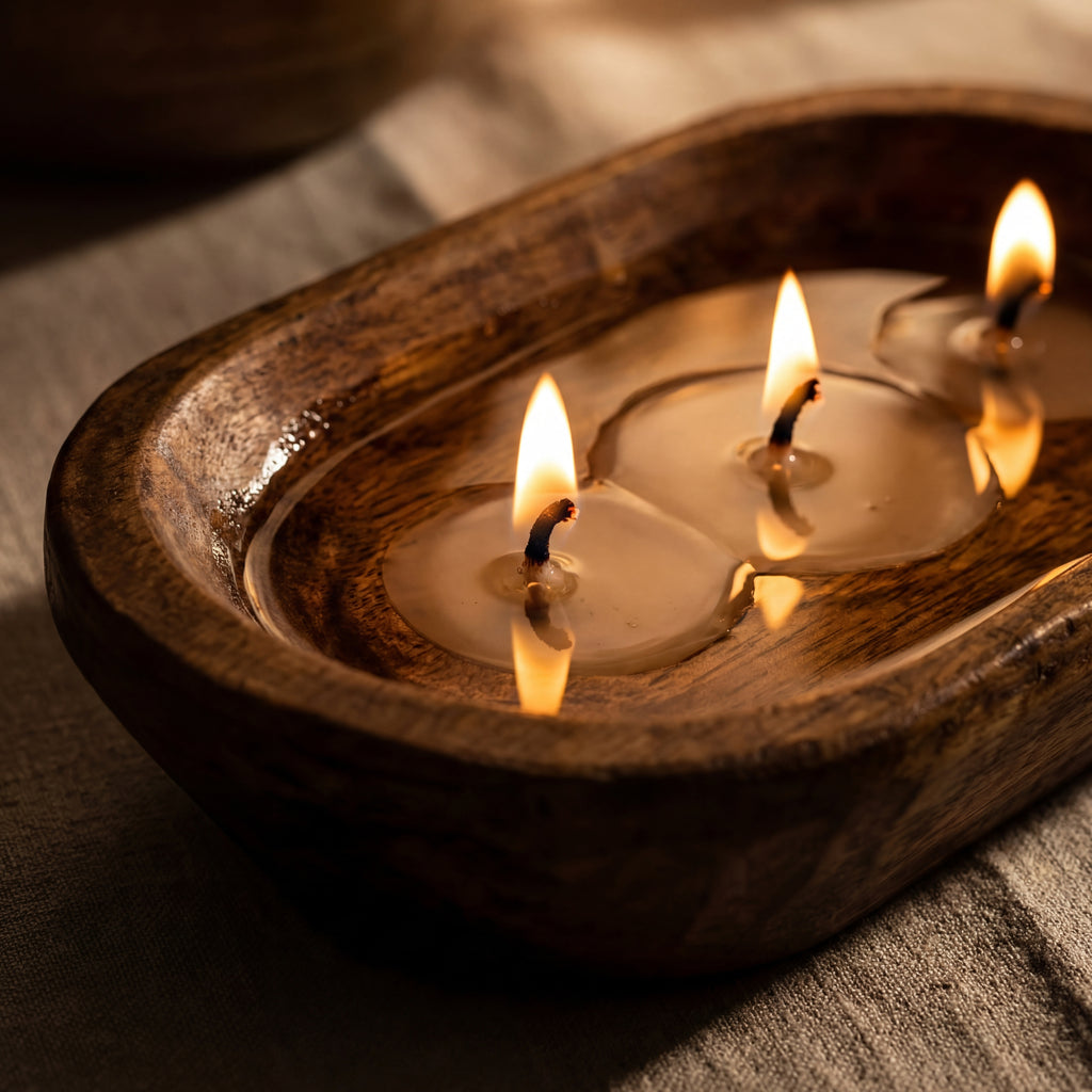 Handmade Soy Candle in Wooden Dough Bowl – Natural Home Decor
