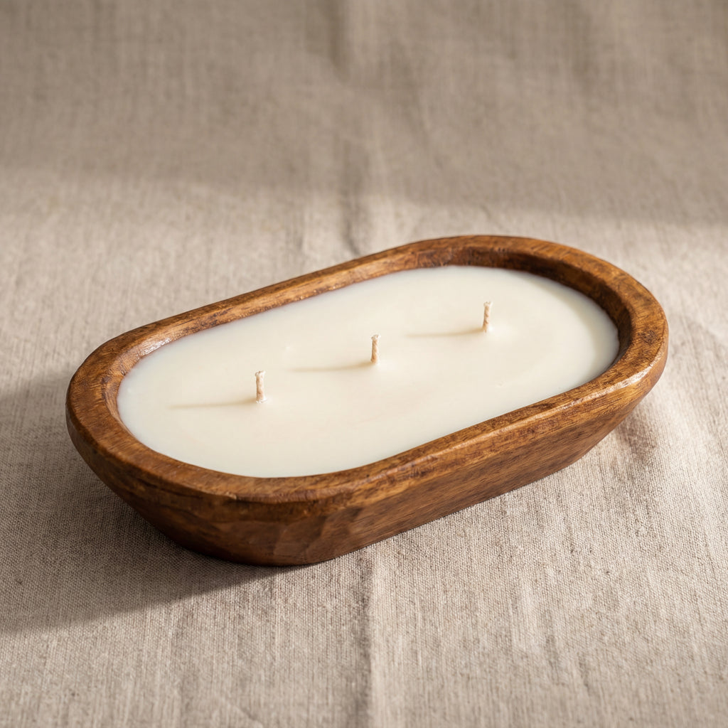 Handmade Soy Candle in Wooden Dough Bowl – Natural Home Decor