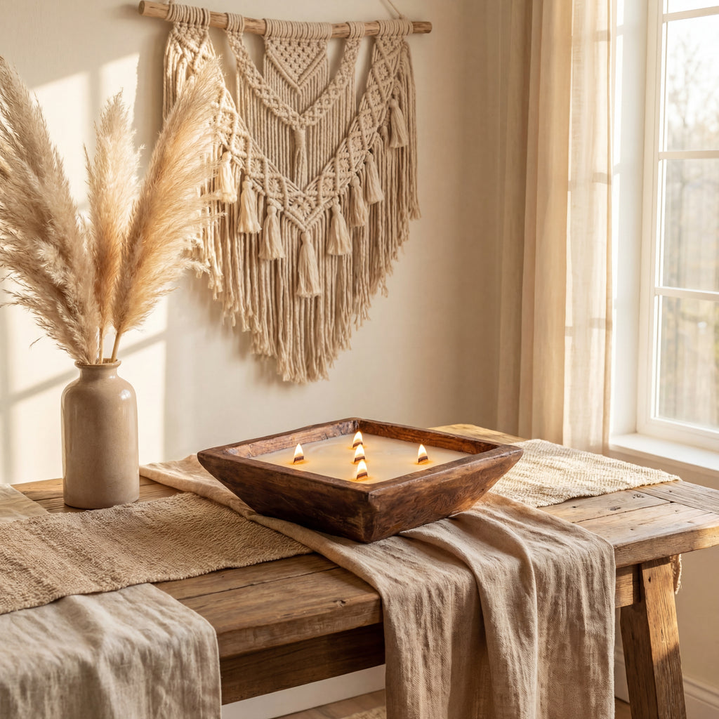 Extra Large Wooden Bowl Candle – 5 Wick Soy Candle