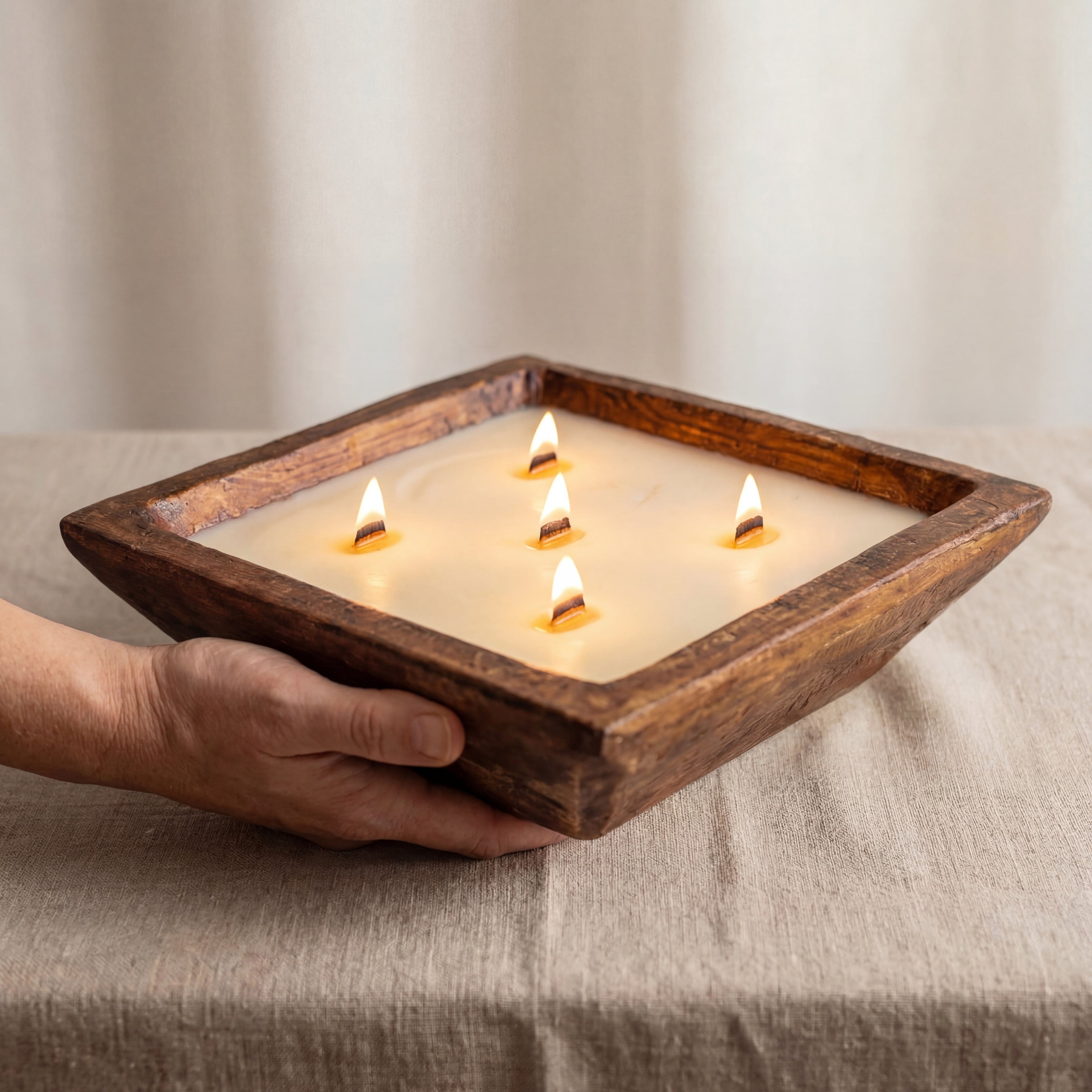 Extra Large Wooden Bowl Candle – 5 Wick Soy Candle