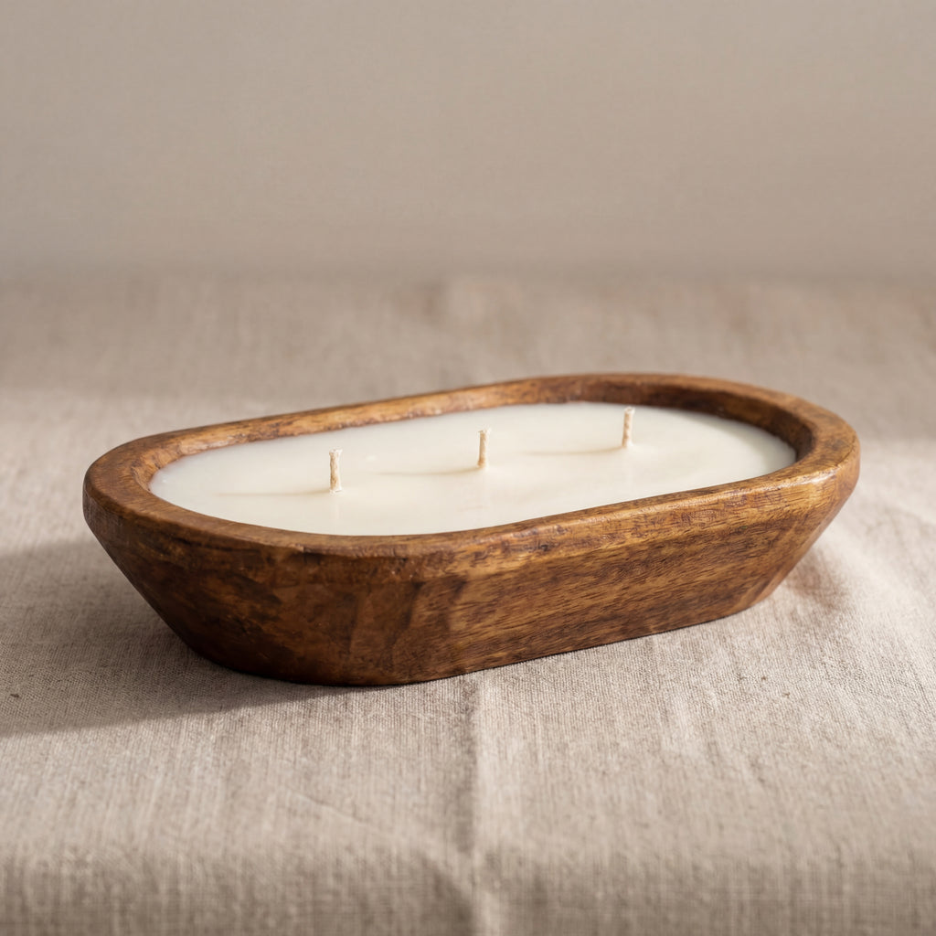 Handmade Soy Candle in Wooden Dough Bowl – Natural Home Decor