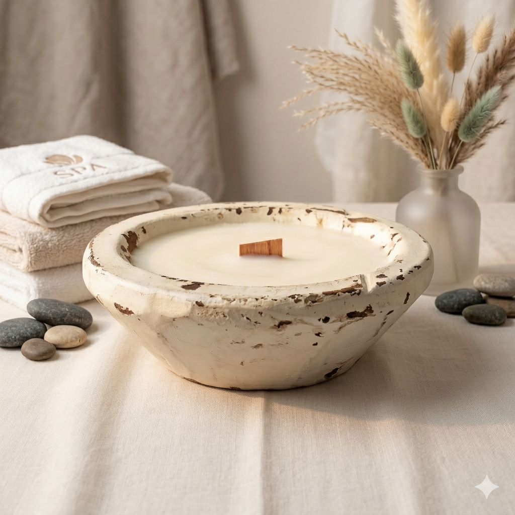 White Wooden Bowl Candle – Soy Wax
