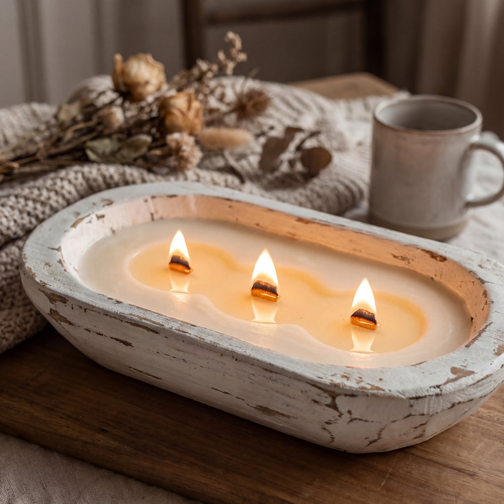 Handmade Soy Candle in Wooden Dough Bowl – Natural Home Decor