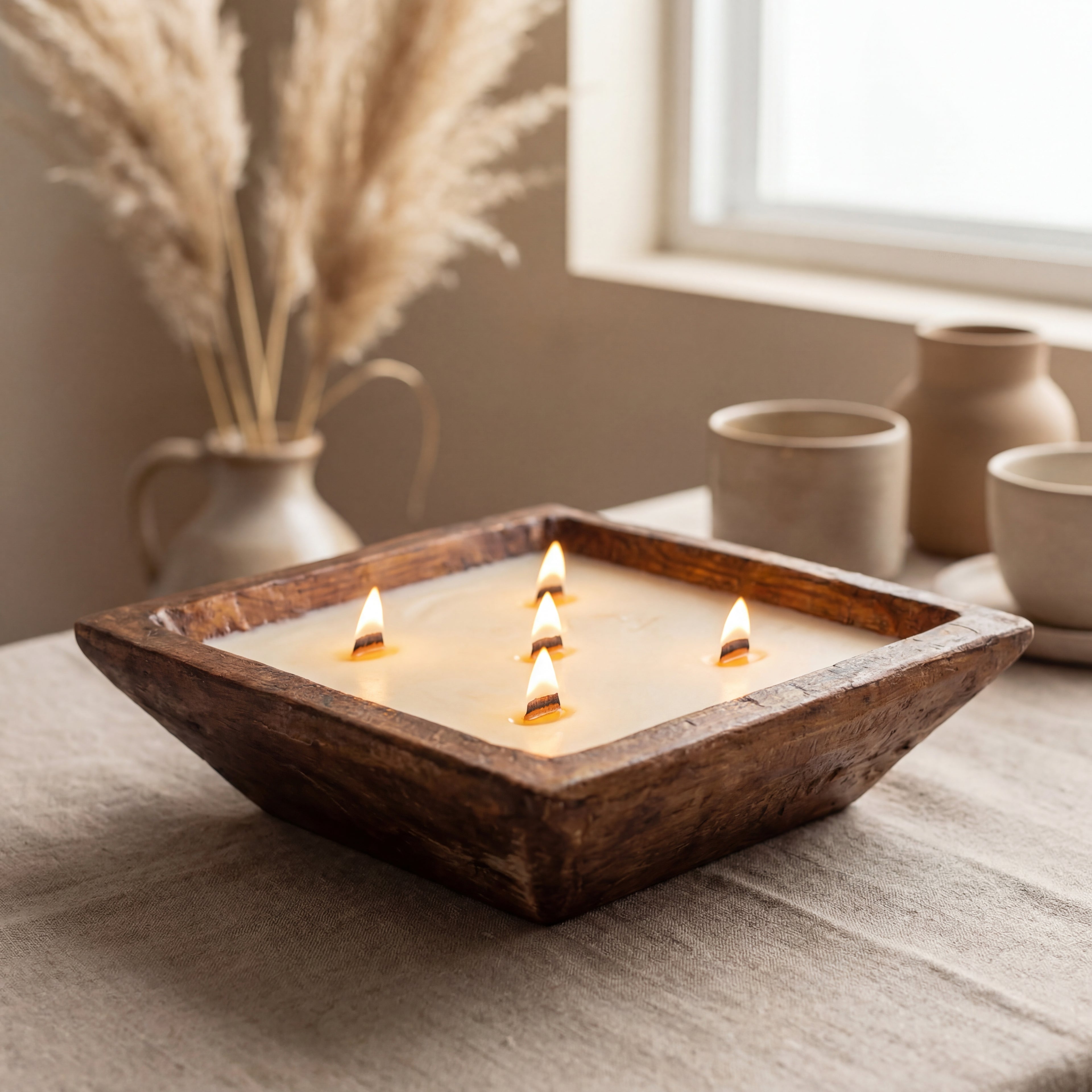 Extra Large Wooden Bowl Candle – 5 Wick Soy Candle
