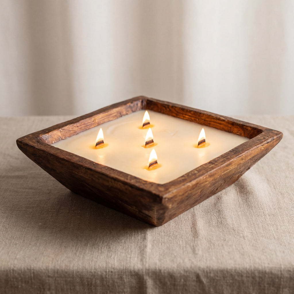 Extra Large Wooden Bowl Candle – 5 Wick Soy Candle