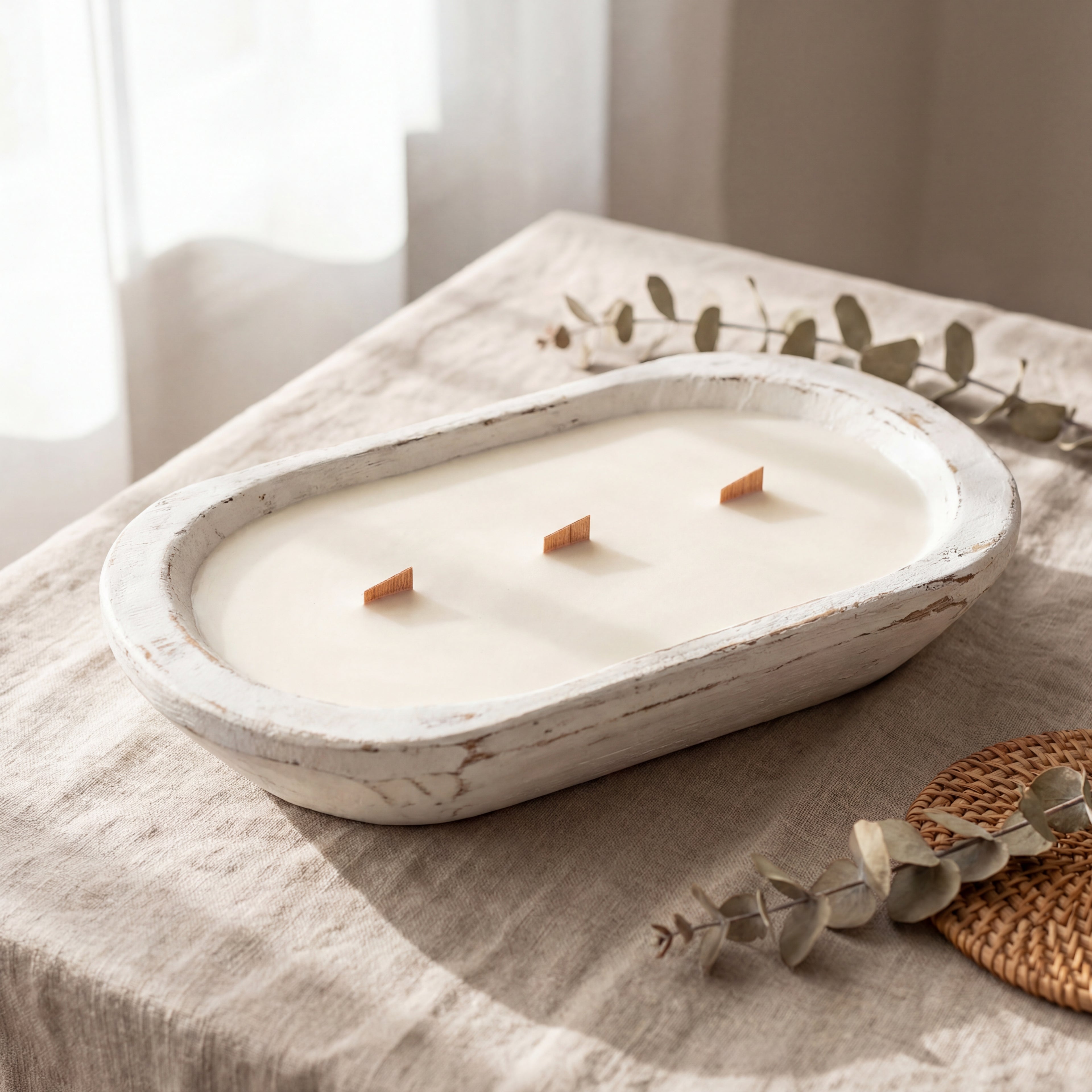 Handmade Soy Candle in Wooden Dough Bowl – Natural Home Decor