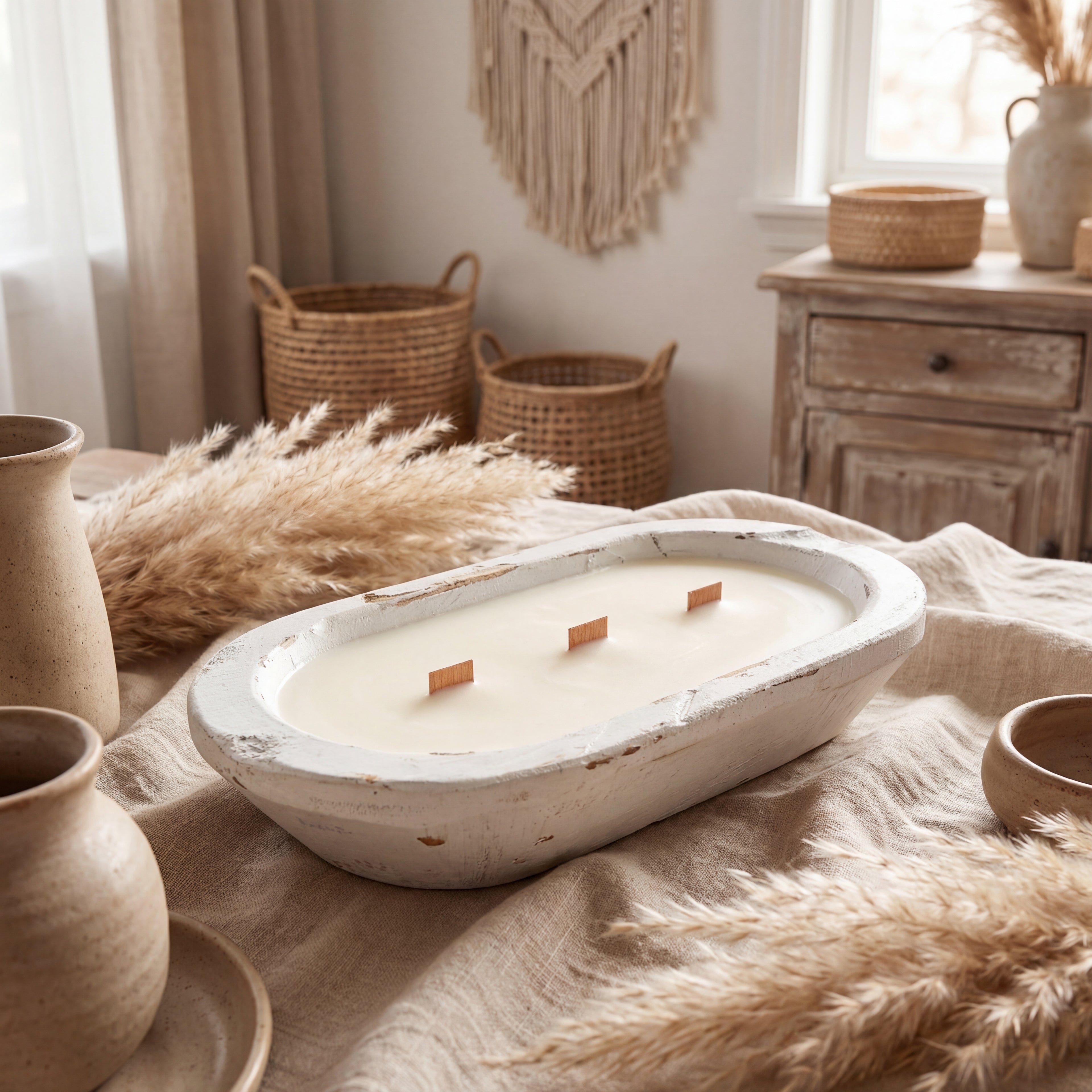 Handmade Soy Candle in Wooden Dough Bowl – Natural Home Decor