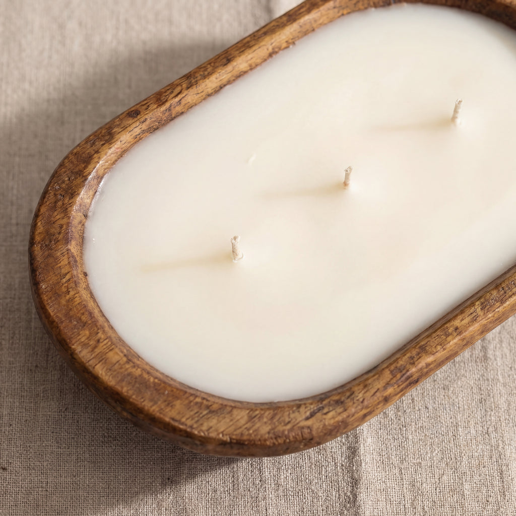 Handmade Soy Candle in Wooden Dough Bowl – Natural Home Decor