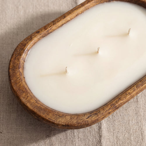 Handmade Soy Candle in Wooden Dough Bowl – Natural Home Decor