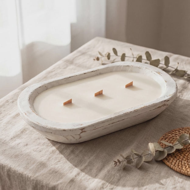 Handmade Soy Candle in Wooden Dough Bowl – Natural Home Decor